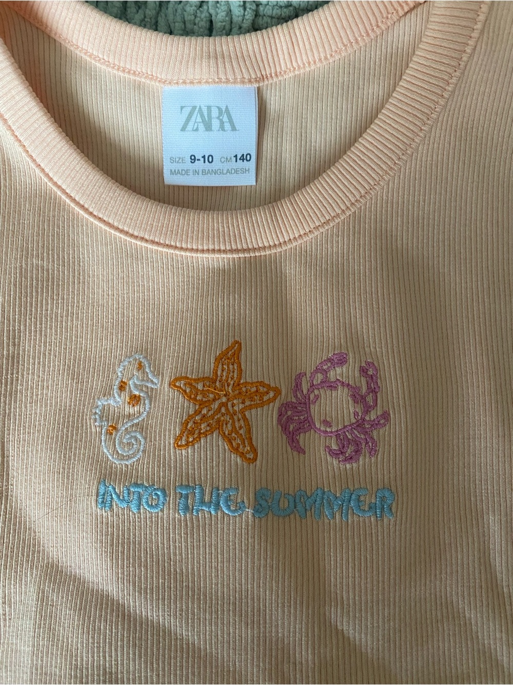 ZARA Peach Ribbed Tank with Ocean Embroidery